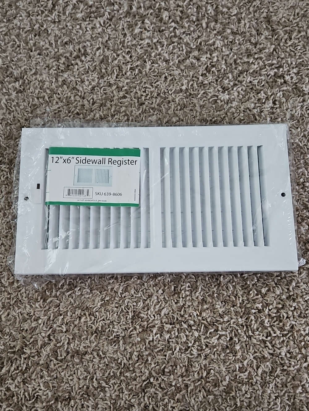 12" x 6" White Sidewall Register Vent - White